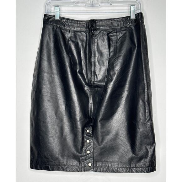 80’s GIII Black Leather Pencil Skirt w/ Snap Slit Closing Back medium - Picture 10 of 14